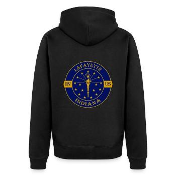 Lafayette Indiana Flag USA Travel Souvenir Badge - Unisex Premium Organic Zip Hoodie - black - Back - Nico (187cm)