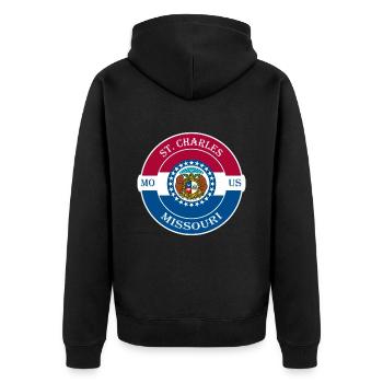St. Charles Missouri Flagge USA Souvenir Abzeichen - Unisex Premium Bio Zip Hoodie - Schwarz - Hinten - Nico (187cm)