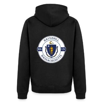 Haverhill Massachusetts Flagge USA Souvenir Abzeichen - Unisex Premium Bio Zip Hoodie - Schwarz - Hinten - Nico (187cm)