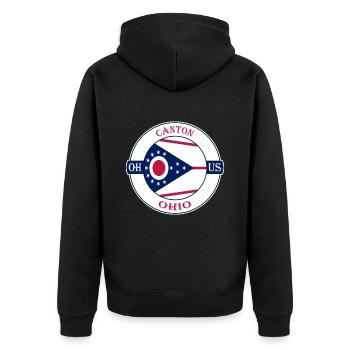 Canton Ohio Flag USA Travel Souvenir Badge - Unisex Premium Organic Zip Hoodie - black - Back - Nico (187cm)