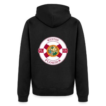 Weston Florida Flag USA Travel Souvenir Badge - Unisex Premium Organic Zip Hoodie - black - Back - Nico (187cm)