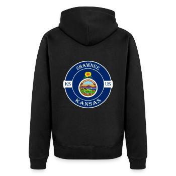 Shawnee Kansas Flagge USA Reise Souvenir Abzeichen - Unisex Premium Bio Zip Hoodie - Schwarz - Hinten - Nico (187cm)