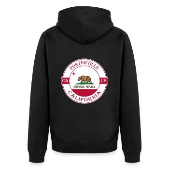 Porterville California Flag USA Souvenir Badge - Unisex Premium Organic Zip Hoodie - black - Back - Nico (187cm)