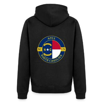 Apex North Carolina Flagge USA Reise Souvenir Abzeichen - Unisex Premium Bio Zip Hoodie - Schwarz - Hinten - Nico (187cm)
