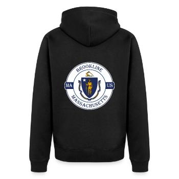 Brookline Massachusetts Flagge USA Souvenir Abzeichen - Unisex Premium Bio Zip Hoodie - Schwarz - Hinten - Nico (187cm)