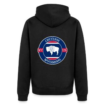 Cheyenne Wyoming Flag USA Travel Souvenir Badge - Veste à capuche bio Premium Unisexe - noir - Dos - Nico (187cm)