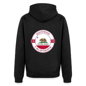 Brentwood California Flag USA Souvenir Badge - Unisex Premium Organic Zip Hoodie - black - Back - Nico (187cm)