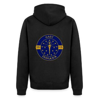 Gary Indiana Flagge USA Reise Souvenir Abzeichen - Unisex Premium Bio Zip Hoodie - Schwarz - Hinten - Nico (187cm)