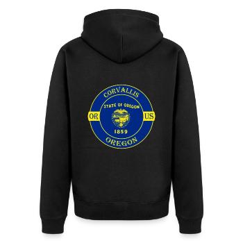 Corvallis Oregon Flagge USA Reise Souvenir Abzeichen - Unisex Premium Bio Zip Hoodie - Schwarz - Hinten - Nico (187cm)