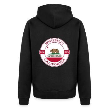 ntebello California Flag USA Souvenir Badge - Unisex Premium Organic Zip Hoodie - black - Back - Nico (187cm)