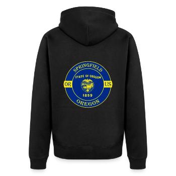 Springfield Oregon Flag USA Travel Souvenir Badge - Unisex Premium Organic Zip Hoodie - black - Back - Nico (187cm)