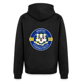 Bristol Connecticut Flag USA Travel Souvenir Badge - Unisex Premium Organic Zip Hoodie - black - Back - Nico (187cm)
