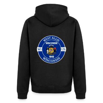 West Allis Wisconsin Flagge USA Souvenir Abzeichen - Unisex Premium Bio Zip Hoodie - Schwarz - Hinten - Nico (187cm)
