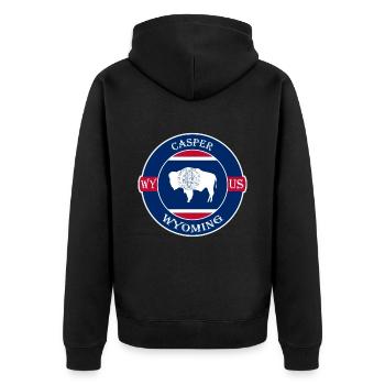 Casper Wyoming Flag USA Travel Souvenir Badge - Unisex Premium Organic Zip Hoodie - black - Back - Nico (187cm)