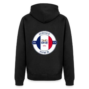 Dubuque Iowa Flagge USA Reise Souvenir Abzeichen - Unisex Premium Bio Zip Hoodie - Schwarz - Hinten - Nico (187cm)