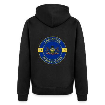 Lancaster Pennsylvania Flagge USA Souvenir Abzeichen - Unisex Premium Bio Zip Hoodie - Schwarz - Hinten - Nico (187cm)