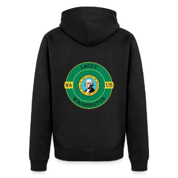 Lacey Washington Flagge USA Reise Souvenir Abzeichen - Unisex Premium Bio Zip Hoodie - Schwarz - Hinten - Nico (187cm)