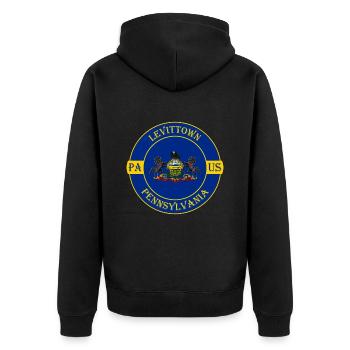 Levittown Pennsylvania Flag USA Souvenir Badge - Unisex Premium Organic Zip Hoodie - black - Back - Nico (187cm)