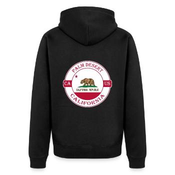 Palm Desert California Flagge USA Souvenir Abzeichen - Unisex Premium Bio Zip Hoodie - Schwarz - Hinten - Nico (187cm)