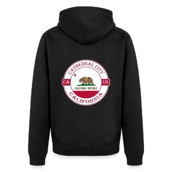Cathedral City California Flagge USA Reise Souvenir - Unisex Premium Bio Zip Hoodie - Schwarz - Hinten - Nico (187cm)