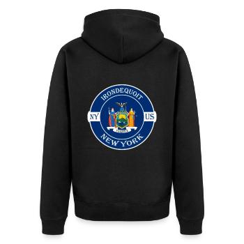 Irondequoit New York Flag USA Souvenir Badge - Veste à capuche bio Premium Unisexe - noir - Dos - Nico (187cm)