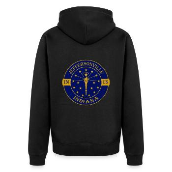 Jeffersonville Indiana Flag USA Souvenir Badge - Unisex Premium Organic Zip Hoodie - black - Back - Nico (187cm)