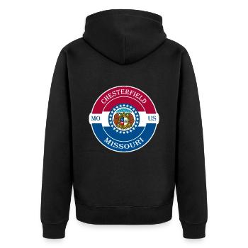Chesterfield Missouri Flagge USA Souvenir Abzeichen - Unisex Premium Bio Zip Hoodie - Schwarz - Hinten - Nico (187cm)