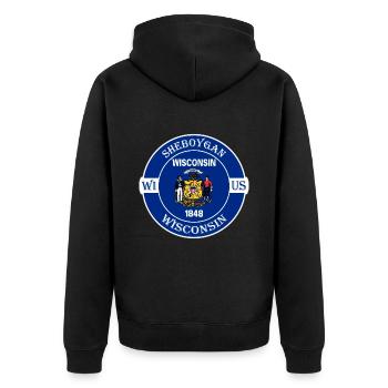 Sheboygan Wisconsin Flagge USA Reise Souvenir Abzeichen - Unisex Premium Bio Zip Hoodie - Schwarz - Hinten - Nico (187cm)