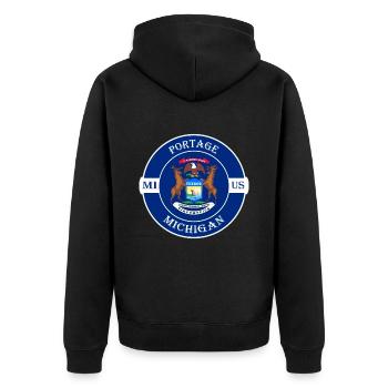 Portage Michigan Flagge USA Reise Souvenir Abzeichen - Unisex Premium Bio Zip Hoodie - Schwarz - Hinten - Nico (187cm)