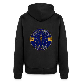 West Lafayette Indiana Flag USA Souvenir Badge - Unisex Premium Organic Zip Hoodie - black - Back - Nico (187cm)