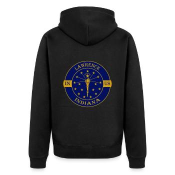 Lawrence Indiana Flagge USA Reise Souvenir Abzeichen - Unisex Premium Bio Zip Hoodie - Schwarz - Hinten - Nico (187cm)