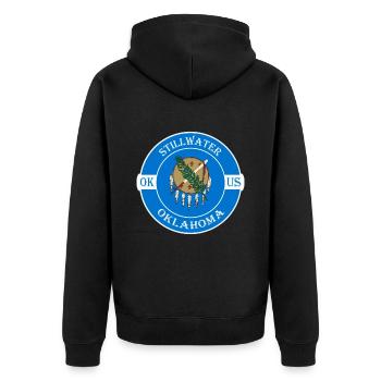 Stillwater Oklahoma Flag USA Travel Souvenir Badge - Unisex Premium Organic Zip Hoodie - black - Back - Nico (187cm)