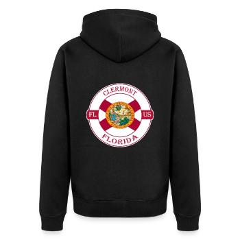 Clermont Florida Flagge USA Reise Souvenir Abzeichen - Unisex Premium Bio Zip Hoodie - Schwarz - Hinten - Nico (187cm)