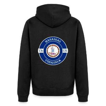 Manassas Virginia Flagge USA Reise Souvenir Abzeichen - Unisex Premium Bio Zip Hoodie - Schwarz - Hinten - Nico (187cm)