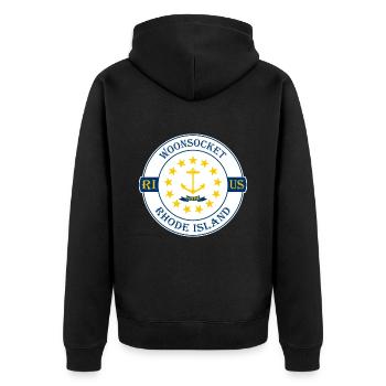 Woonsocket Rhode Island Flag USA Souvenir Badge - Veste à capuche bio Premium Unisexe - noir - Dos - Nico (187cm)