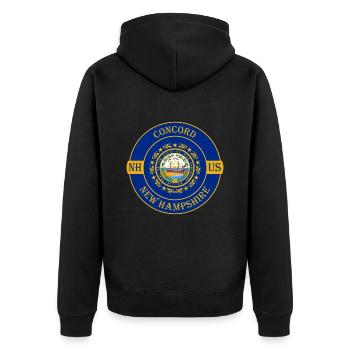 Concord New Hampshire Flag USA Souvenir Badge - Unisex Premium Organic Zip Hoodie - black - Back - Nico (187cm)