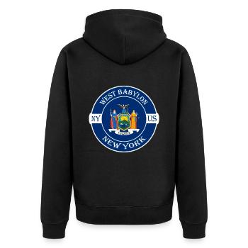 West Babylon New York Flagge USA Souvenir Abzeichen - Unisex Premium Bio Zip Hoodie - Schwarz - Hinten - Nico (187cm)