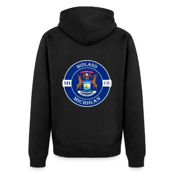 Midland Michigan Flagge USA Reise Souvenir Abzeichen - Unisex Premium Bio Zip Hoodie - Schwarz - Hinten - Nico (187cm)