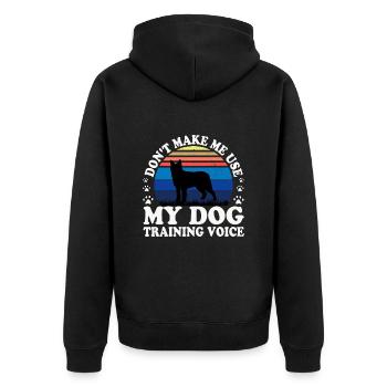 Bouvier Des Ardennes Hund Silhouette Retro Sonnenuntergang - Unisex Premium Bio Zip Hoodie - Schwarz - Hinten - Nico (187cm)