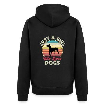 Andalou Chien Chien Amoureux Silhouette Rétro Coucher de Soleil - Veste à capuche bio Premium Unisexe - noir - Dos - Nico (187cm)