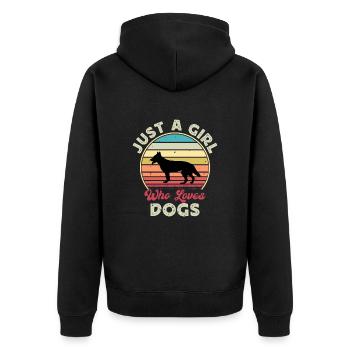 Berger Blanc Suisse Dog Silhouette Retro Sunset - Unisex Premium Organic Zip Hoodie - black - Back - Nico (187cm)