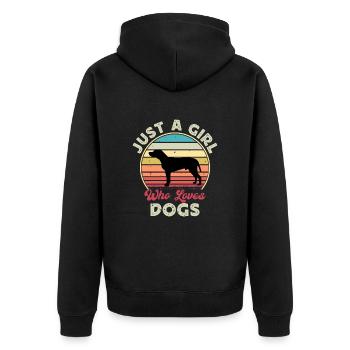 Braque du Bourbonnais Hund Silhouette Retro Sonnenuntergang - Unisex Premium Bio Zip Hoodie - Schwarz - Hinten - Nico (187cm)