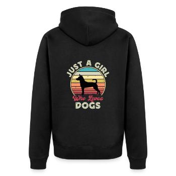 Decker Rat Terrier Hund Silhouette Retro Sonnenuntergang - Unisex Premium Bio Zip Hoodie - Schwarz - Hinten - Nico (187cm)