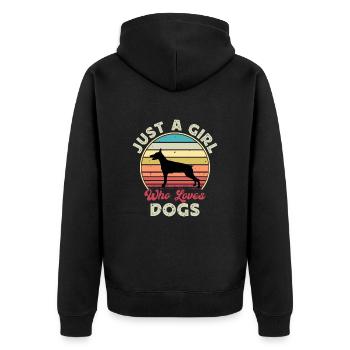 Doberman Dog Lover Silhouette Vintage Sunset - Veste à capuche bio Premium Unisexe - noir - Dos - Nico (187cm)