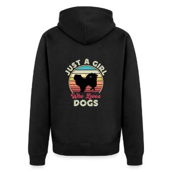 Japanisches Kinn Hund Liebhaber Silhouette Vintage Sonnenuntergang - Unisex Premium Bio Zip Hoodie - Schwarz - Hinten - Nico (187cm)