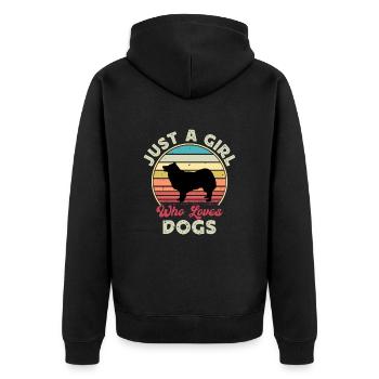 Isländischer Schäferhund Hund Silhouette Retro Sonnenuntergang - Unisex Premium Bio Zip Hoodie - Schwarz - Hinten - Nico (187cm)