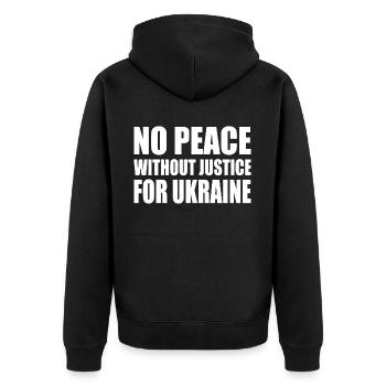 No peace without justice for ukraine - Unisex Premium Organic Zip Hoodie - black - Back - Nico (187cm)