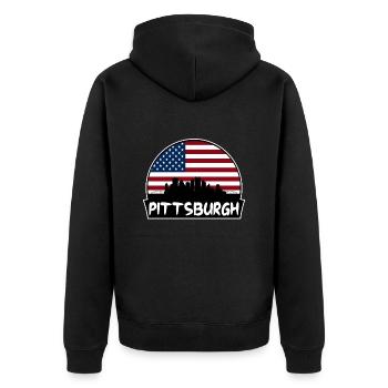 Pittsburgh Pennsylvania Usa Flag Skyline Silhouett - Unisex Premium Organic Zip Hoodie - black - Back - Nico (187cm)