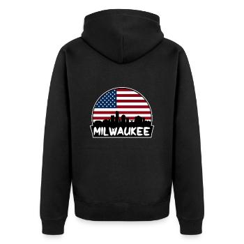 Milwaukee Wisconsin États-Unis Flag Skyline Silhouette Tr - Veste à capuche bio Premium Unisexe - noir - Dos - Nico (187cm)