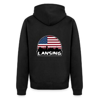 Lansing Michigan États-Unis Flag Skyline Silhouette Trave - Veste à capuche bio Premium Unisexe - noir - Dos - Nico (187cm)